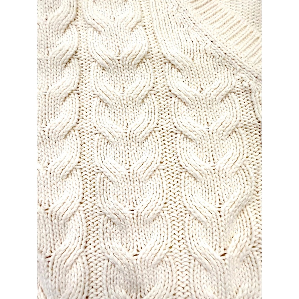 Lands End Drifter Women 2X Cream Cable Knit V-Neck Pullover Sweater Ivory 20W-22 - Picture 3 of 4
